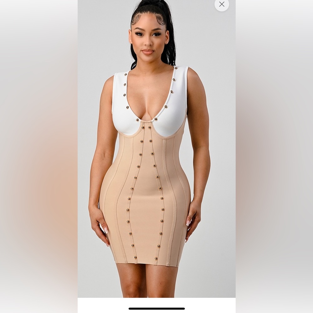 Stunning beads contrast color sexy bandage dress